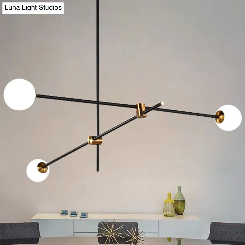 Modernist Exposed Ceiling Lamp - Metallic 2/3 Lights Black Pendant Lighting With Opal Glass Ball