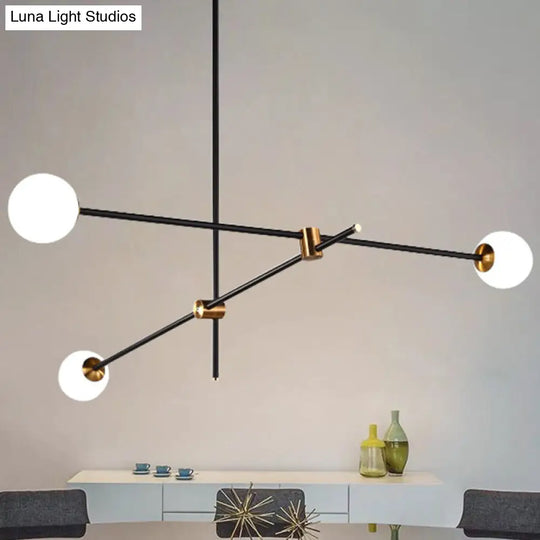 Modernist Exposed Ceiling Lamp - Metallic 2/3 Lights Black Pendant Lighting With Opal Glass Ball