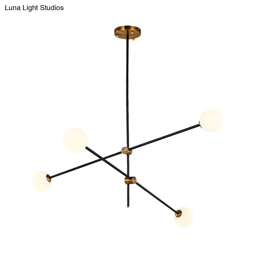 Black Modernist 2/3-Light Living Room Pendant Lighting With Opal Glass Ball Shade And Exposed