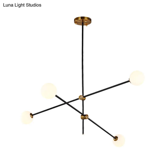 Black Modernist 2/3-Light Living Room Pendant Lighting With Opal Glass Ball Shade And Exposed