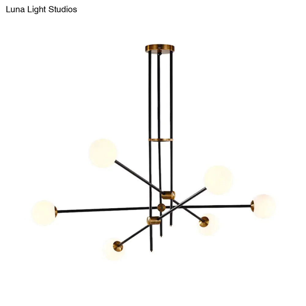 Black Modernist 2/3-Light Living Room Pendant Lighting With Opal Glass Ball Shade And Exposed