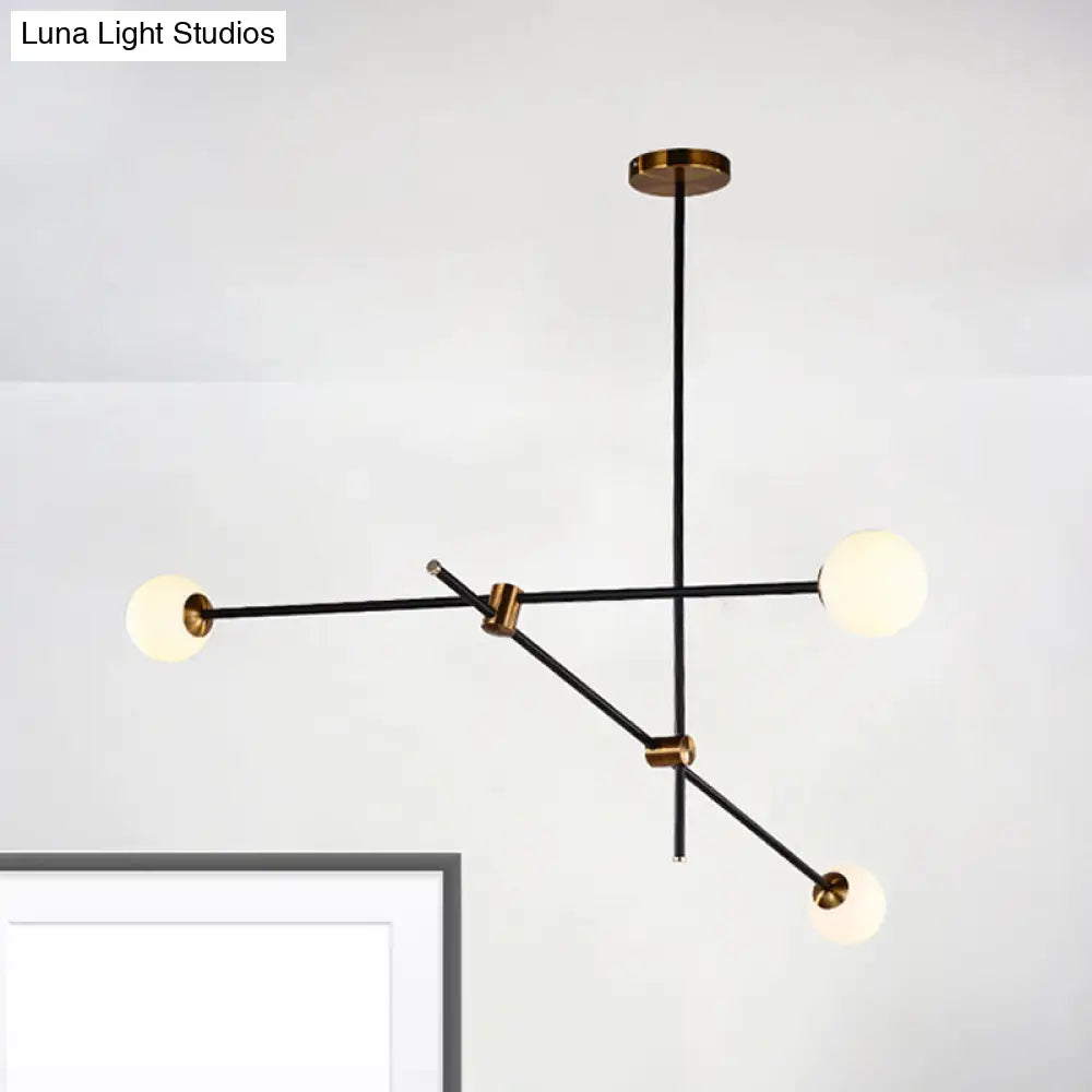 Black Modernist 2/3-Light Living Room Pendant Lighting With Opal Glass Ball Shade And Exposed