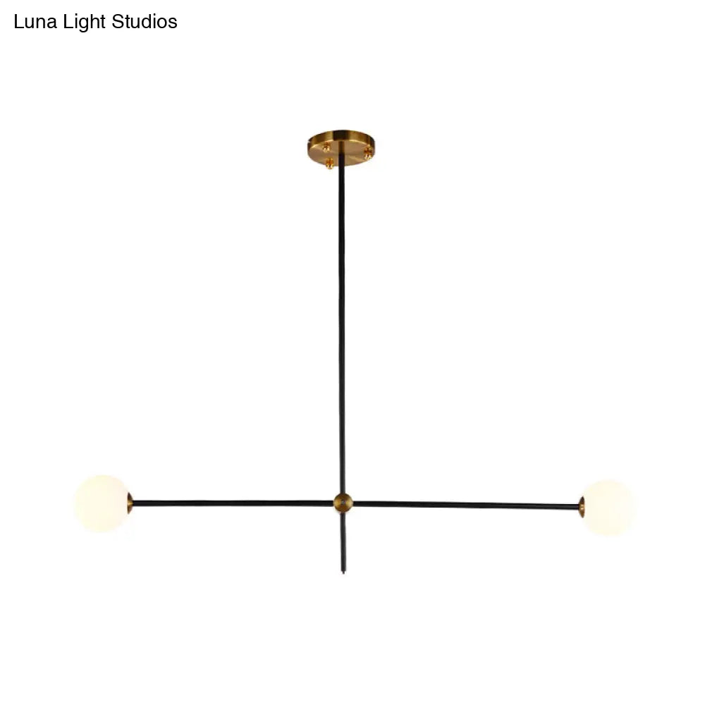 Black Modernist 2/3-Light Living Room Pendant Lighting With Opal Glass Ball Shade And Exposed