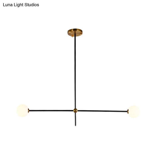 Black Modernist 2/3-Light Living Room Pendant Lighting With Opal Glass Ball Shade And Exposed