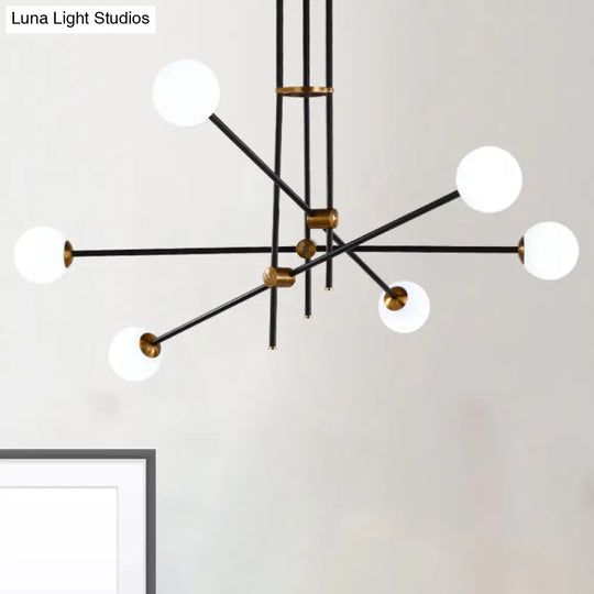 Black Modernist 2/3-Light Living Room Pendant Lighting With Opal Glass Ball Shade And Exposed