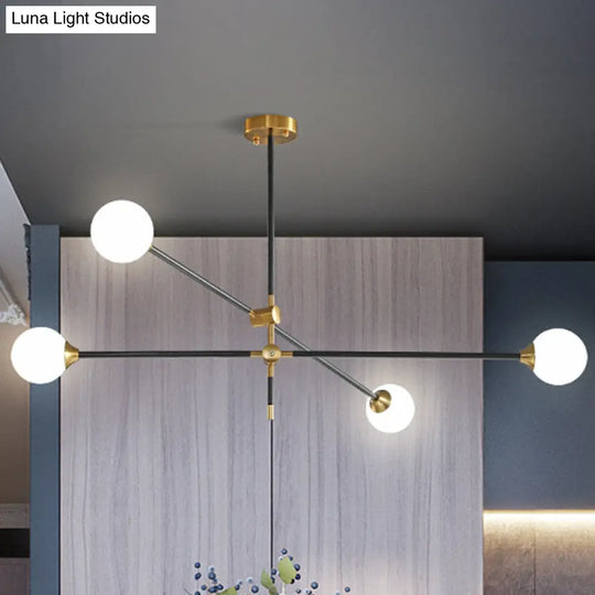 Modernist Exposed Ceiling Lamp - Metallic 2/3 Lights Black Pendant Lighting With Opal Glass Ball