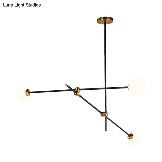 Modernist Exposed Ceiling Lamp - Metallic 2/3 Lights Black Pendant Lighting With Opal Glass Ball