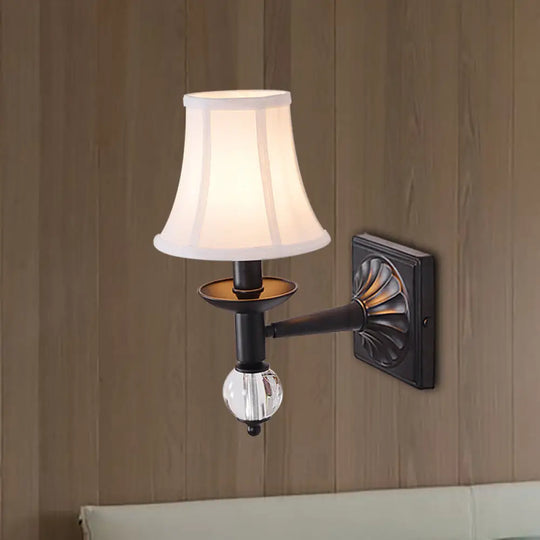 Black Modernist Bell Fabric Wall Sconce With 1 Lamp Head For Corridors