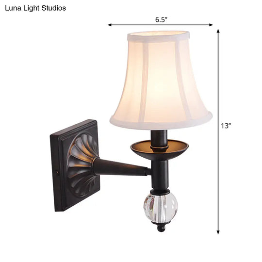 Black Modernist Bell Fabric Wall Sconce With 1 Lamp Head For Corridors