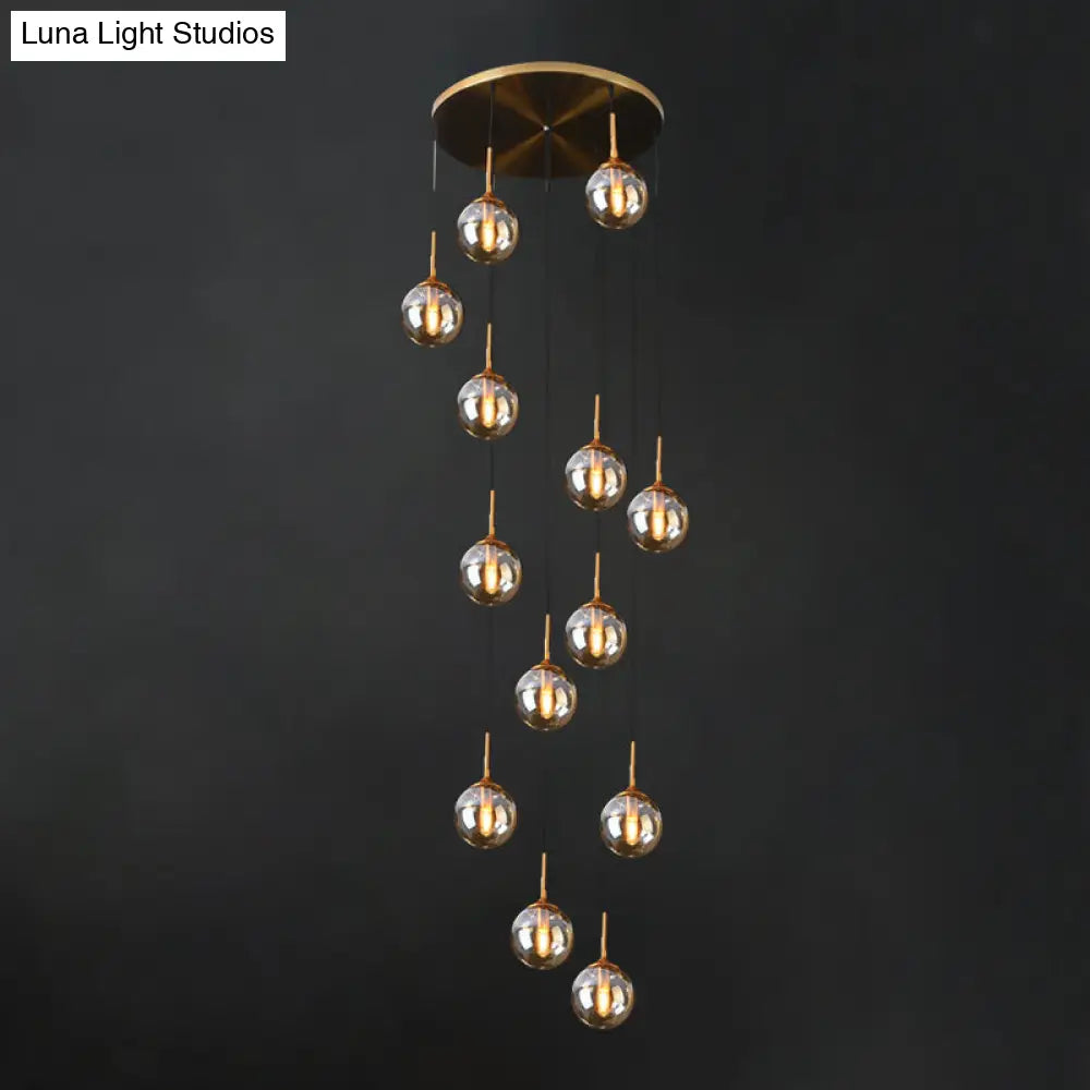 Modernist 13-Head Cluster Pendant Light - Black Spherical Hanging Lamp Kit With Glass Shade