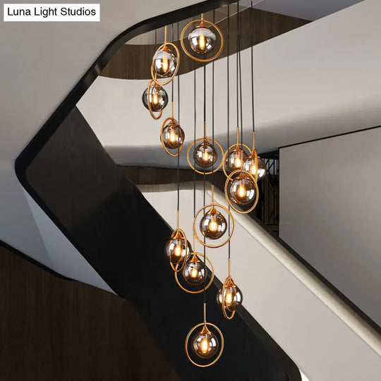 Modernist 13-Head Cluster Pendant Light - Black Spherical Hanging Lamp Kit With Glass Shade 13 /