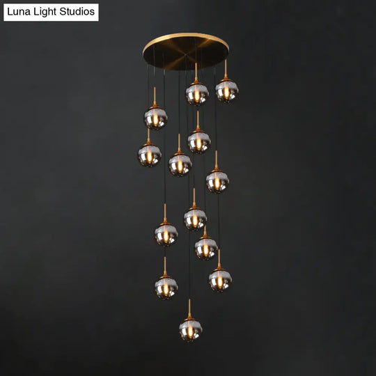 Black Modernist Cluster Pendant Light With 13 Glass Shades