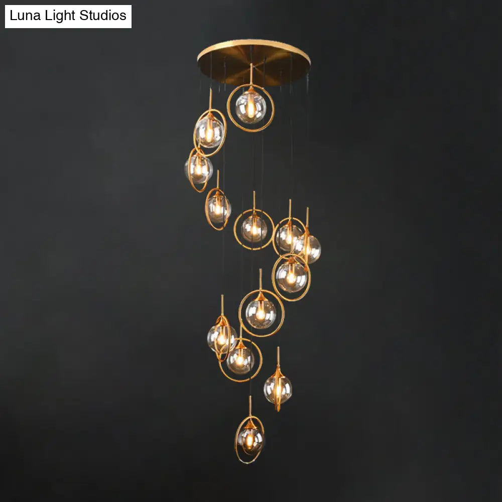 Modernist 13-Head Cluster Pendant Light - Black Spherical Hanging Lamp Kit With Glass Shade