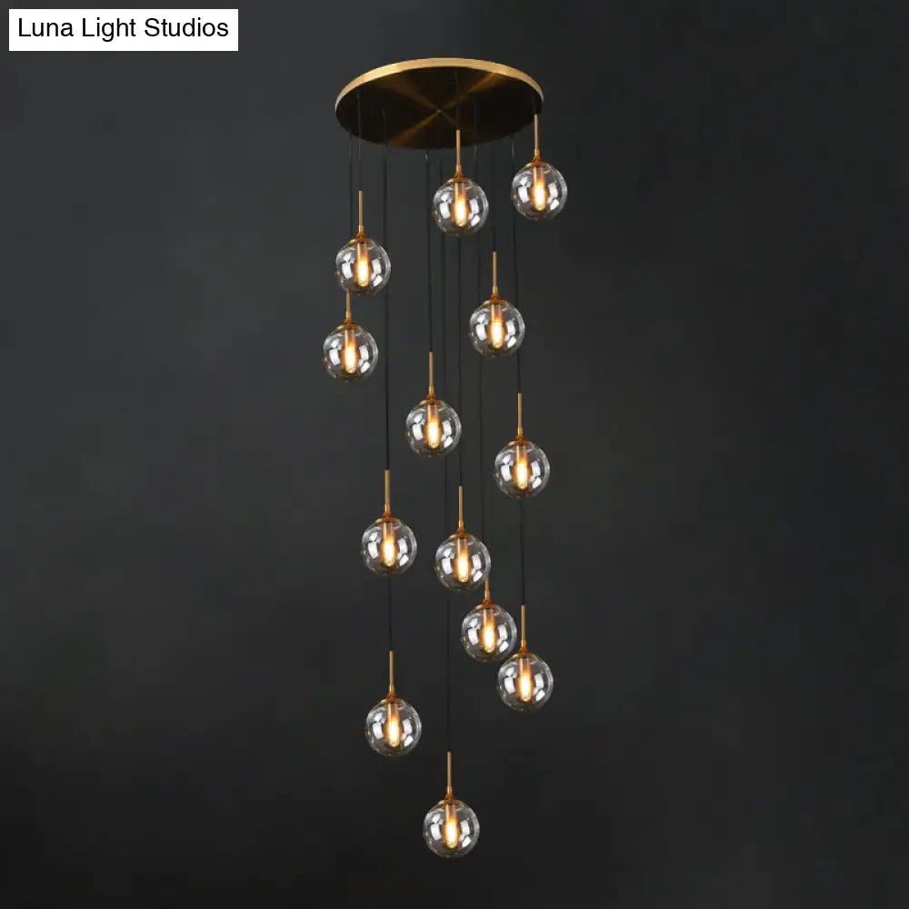 Black Modernist Cluster Pendant Light With 13 Glass Shades