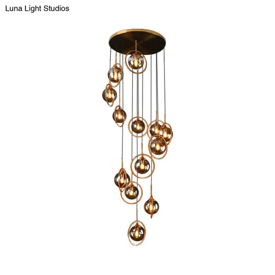 Modernist 13-Head Cluster Pendant Light - Black Spherical Hanging Lamp Kit With Glass Shade 13 /