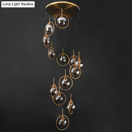 Black Modernist Cluster Pendant Light With 13 Glass Shades