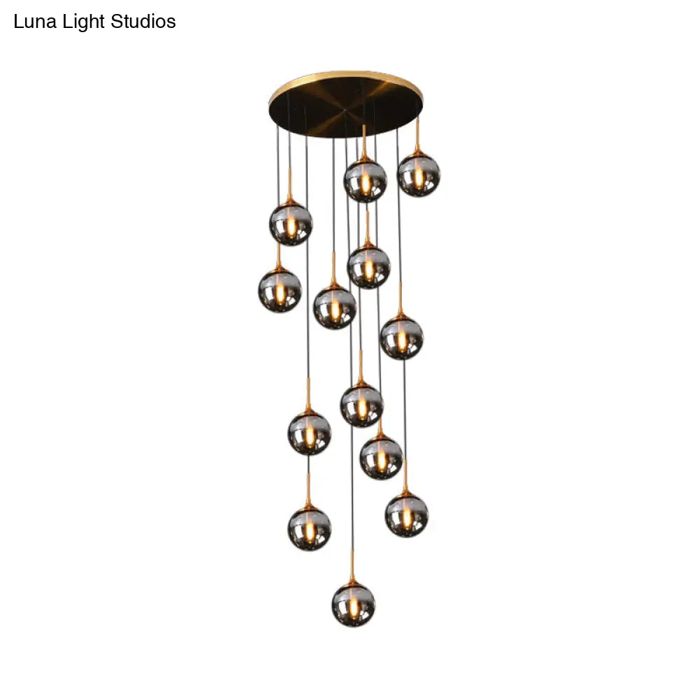 Modernist 13-Head Cluster Pendant Light - Black Spherical Hanging Lamp Kit With Glass Shade 13 /