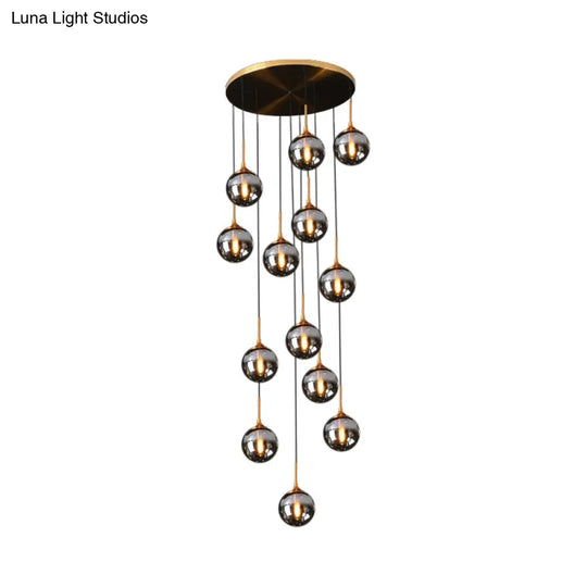 Modernist 13-Head Cluster Pendant Light - Black Spherical Hanging Lamp Kit With Glass Shade 13 /