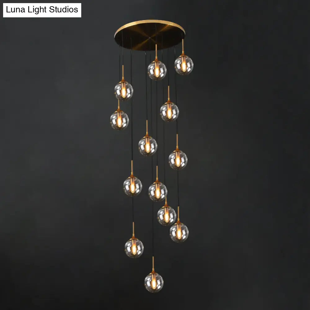 Modernist 13-Head Cluster Pendant Light - Black Spherical Hanging Lamp Kit With Glass Shade