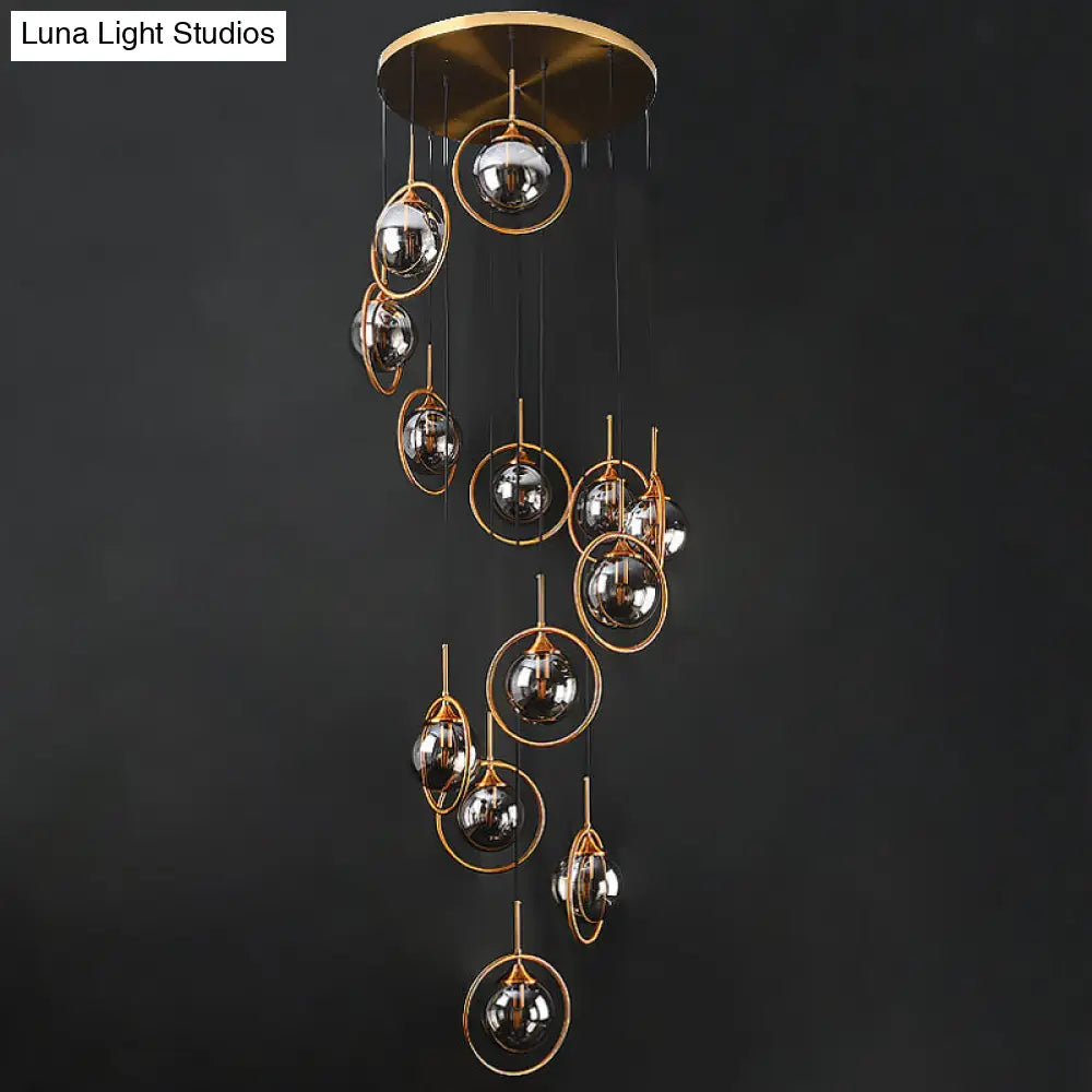 Modernist 13-Head Cluster Pendant Light - Black Spherical Hanging Lamp Kit With Glass Shade