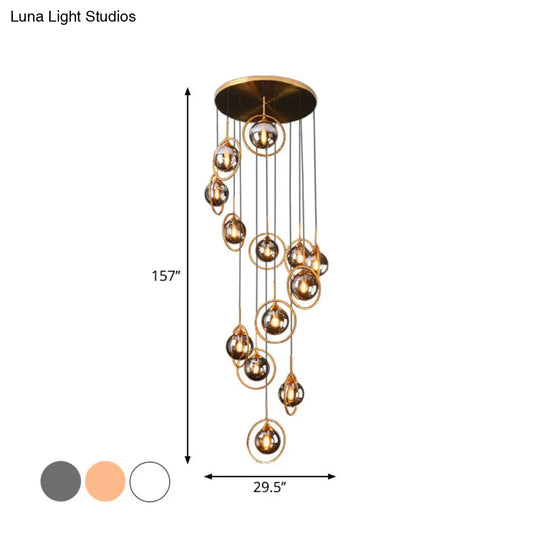 Modernist 13-Head Cluster Pendant Light - Black Spherical Hanging Lamp Kit With Glass Shade