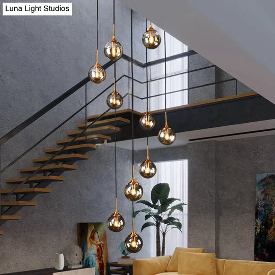 Modernist 13-Head Cluster Pendant Light - Black Spherical Hanging Lamp Kit With Glass Shade