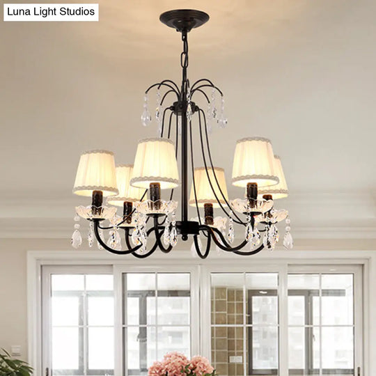 Black Modernist Cone Hanging Chandelier - Fabric 5/6/8 Bulbs Restaurant Down Lighting With Crystal