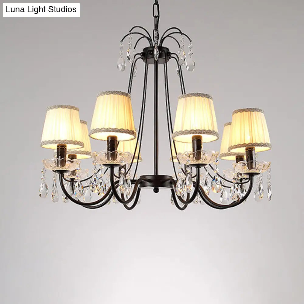 Contemporary Cone Hanging Chandelier With Crystal Droplets - Black Finish For Restaurant Down