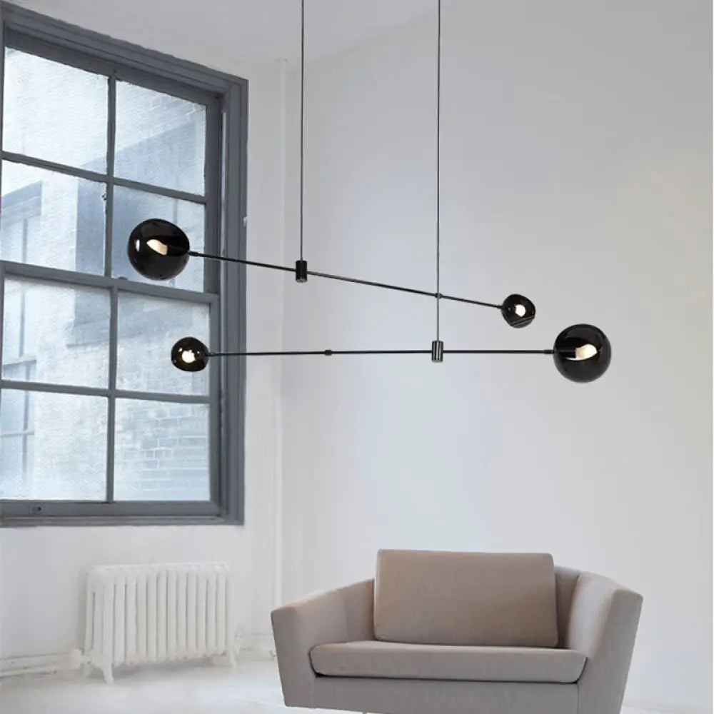 Black Modernist Dome Chandelier: Elegant Ceiling Light For Metal Dining Room 4 /