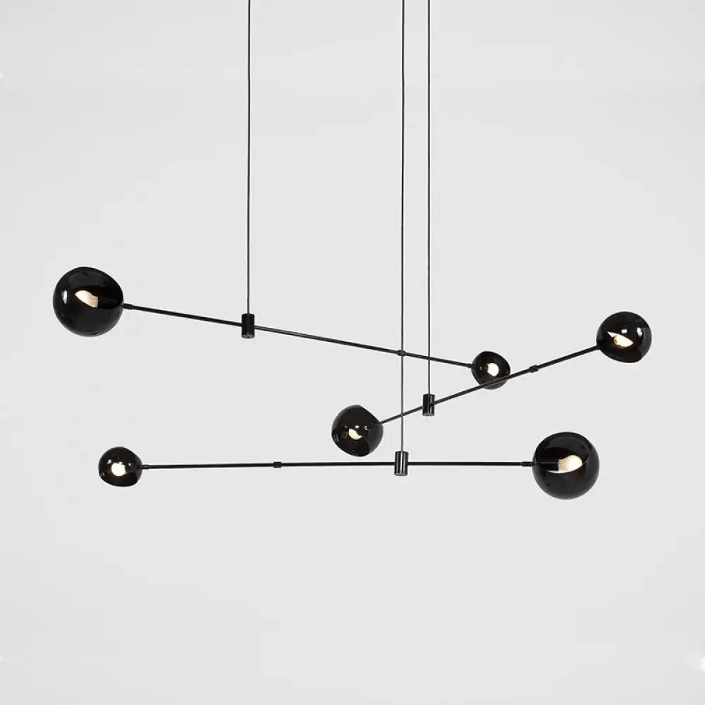 Black Modernist Dome Chandelier: Elegant Ceiling Light For Metal Dining Room 6 /