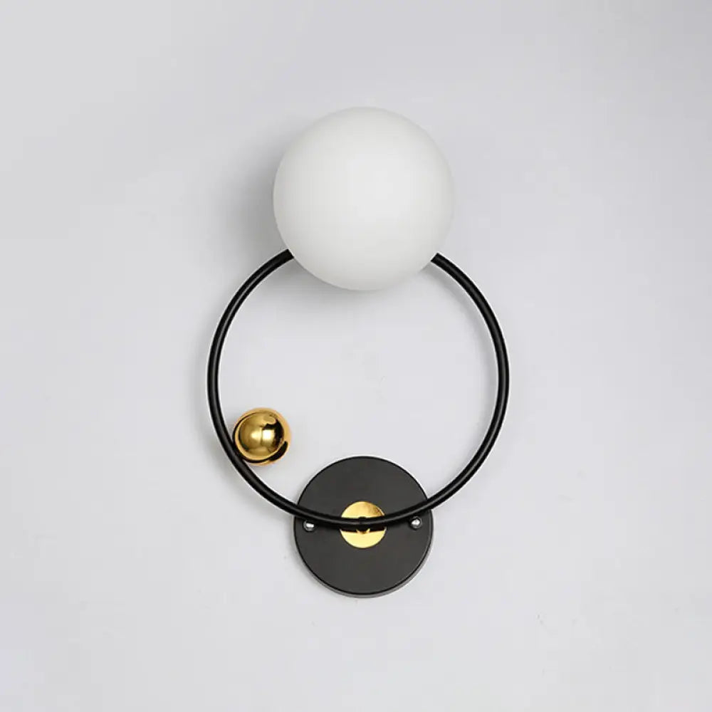 Black Modernist Wall Sconce Light With Opal Glass Shade