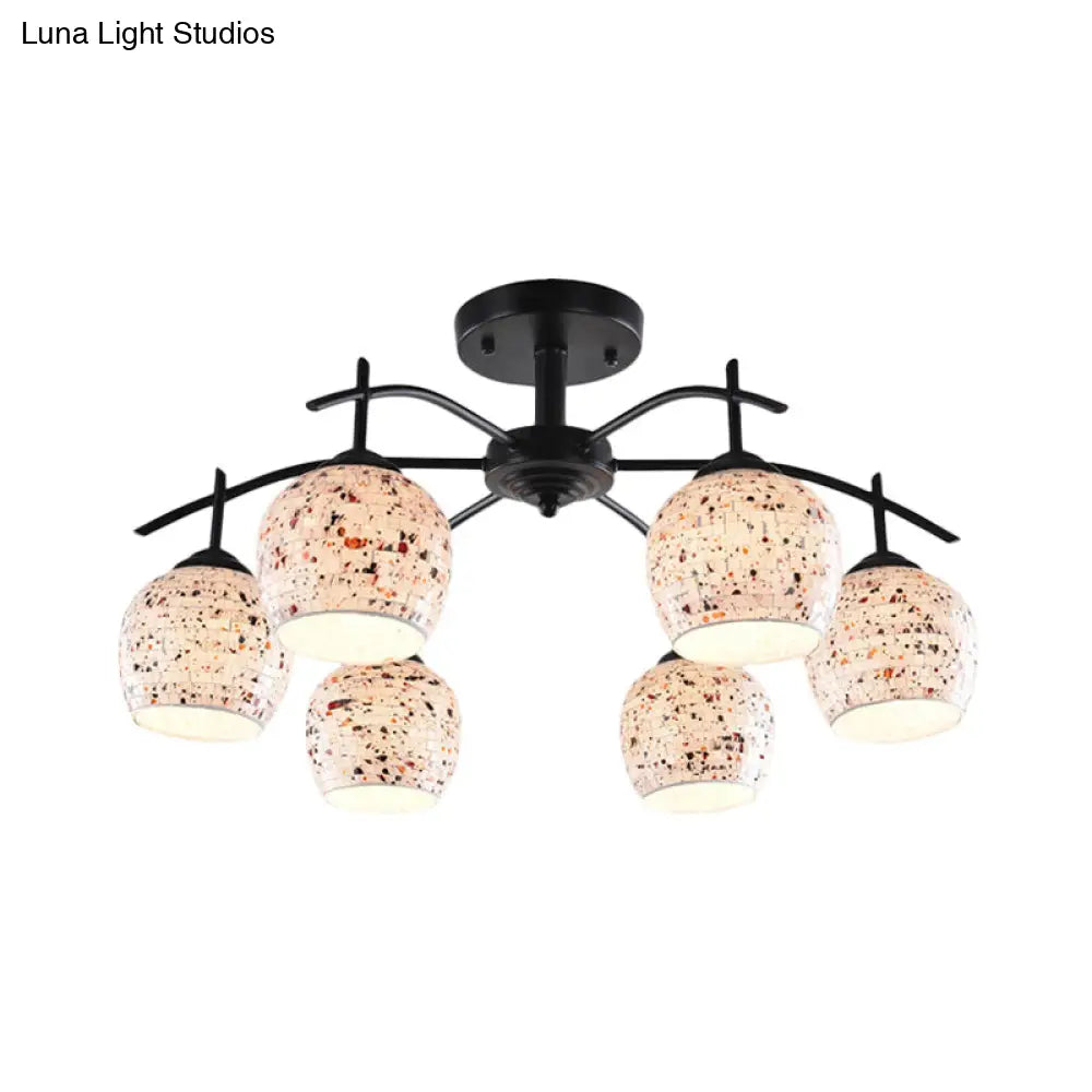 Black Mosaic Tiffany Style Semi Flush Mount Ceiling Lamp With 7/8/9 Stained Glass Lights