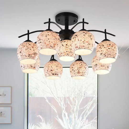 Black Mosaic Tiffany Style Semi Flush Mount Ceiling Lamp - 7/8/9 Lights 9 /