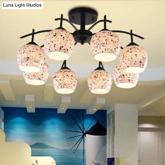Black Mosaic Tiffany Style Semi Flush Mount Ceiling Lamp With 7/8/9 Stained Glass Lights 8 /