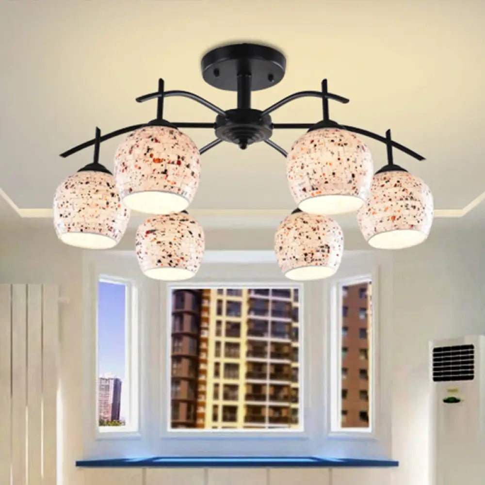 Black Mosaic Tiffany Style Semi Flush Mount Ceiling Lamp - 7/8/9 Lights 6 /