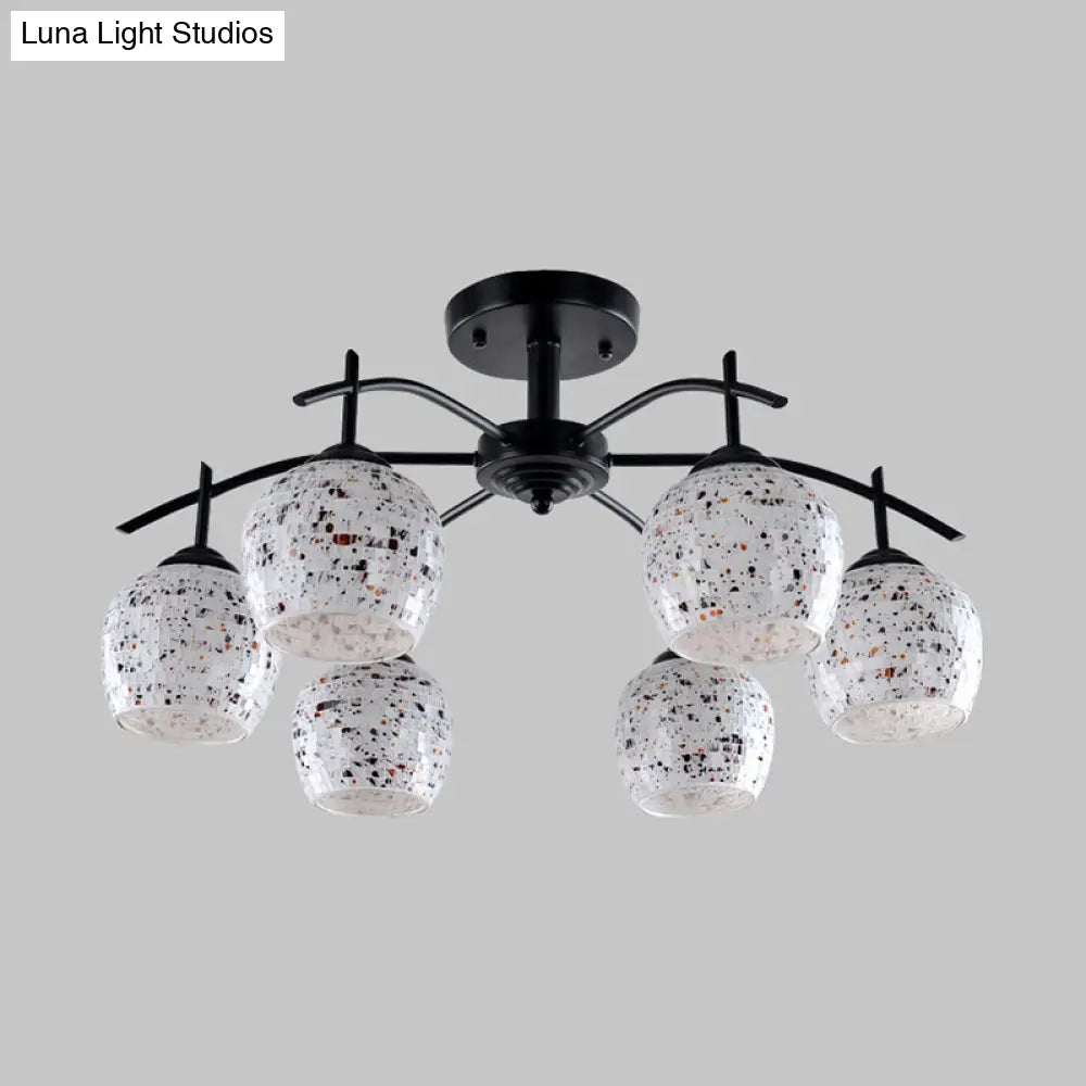Black Mosaic Tiffany Style Semi Flush Mount Ceiling Lamp - 7/8/9 Lights