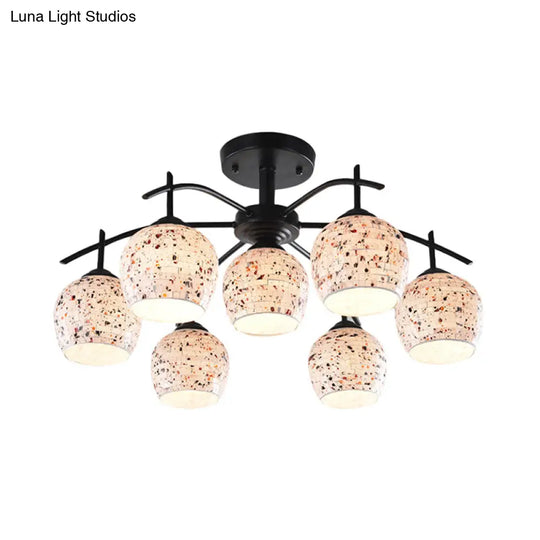 Black Mosaic Tiffany Style Semi Flush Mount Ceiling Lamp - 7/8/9 Lights
