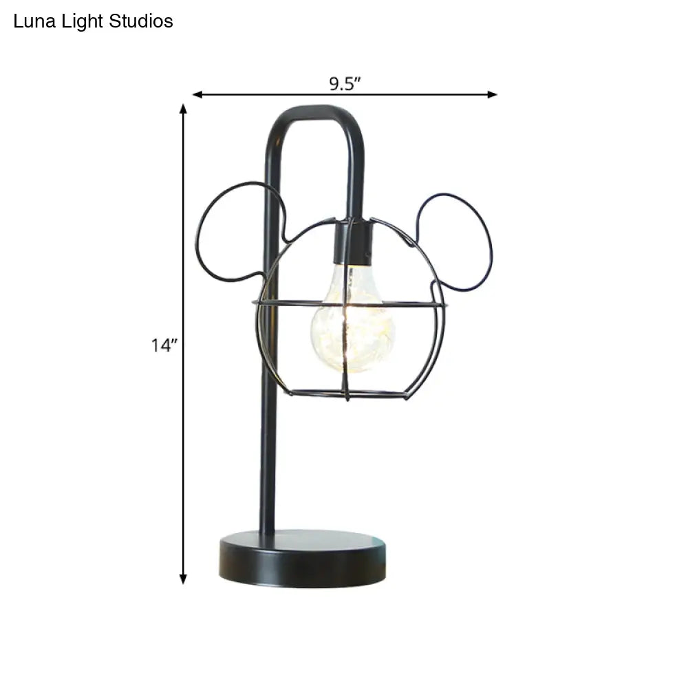 Black Mouse Head Led Nightstand Lamp For Kids With Adjustable Gooseneck Arm And Cage Design