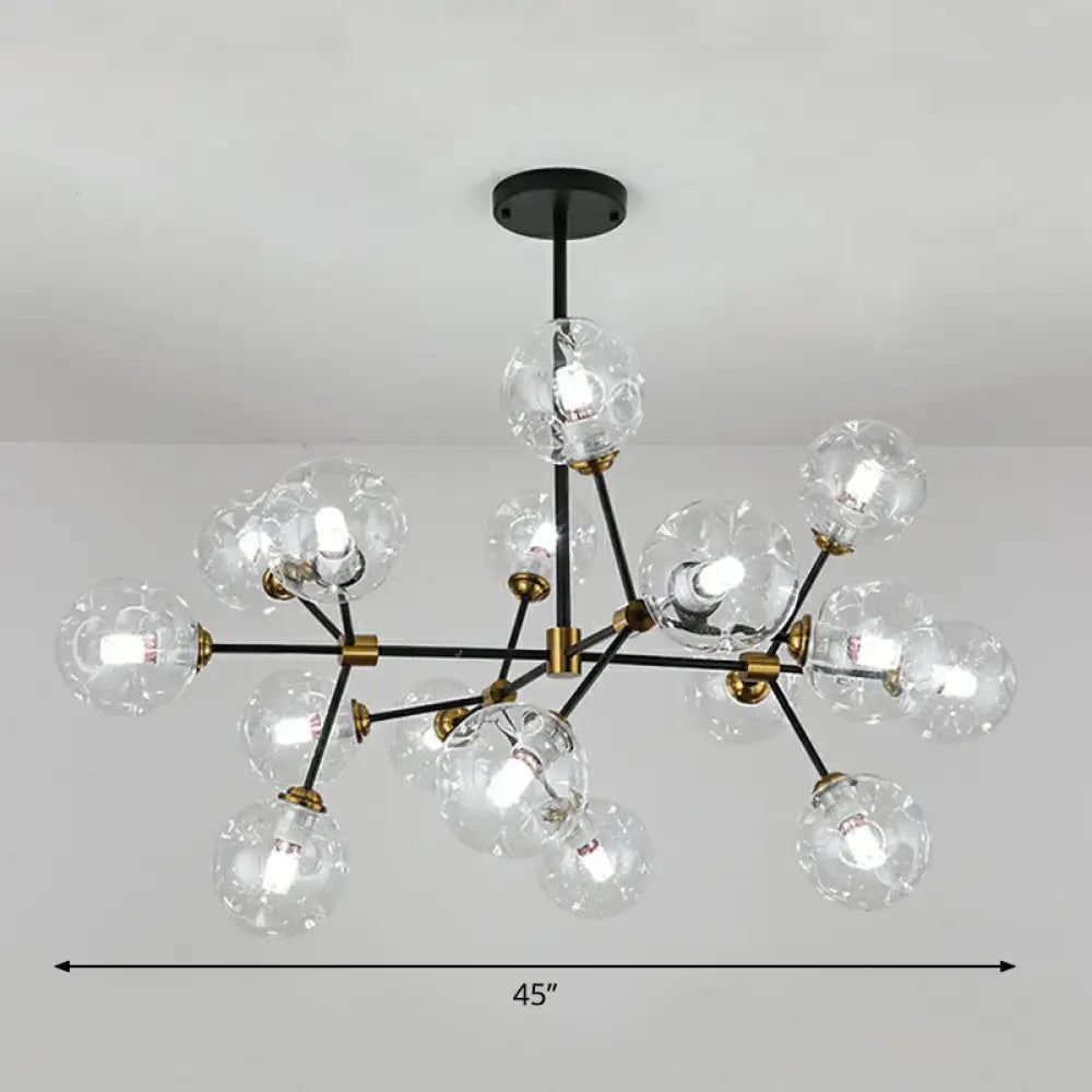 Black Nordic Glass Chandelier With Tree Branch Design For Living Room 16 / Clear