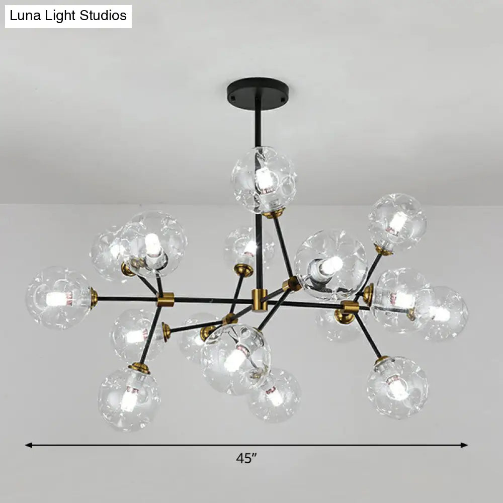 Nordic Style Black Glass Chandelier With Tree Branch Design For Living Room 16 / Clear