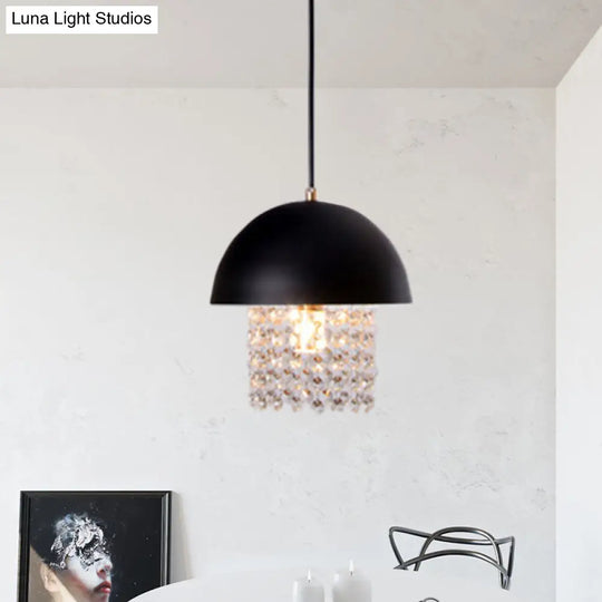 Black Onion Drop Pendant Metal Lamp With Crystal Fringe - Modern Nordic Style For Dining Table