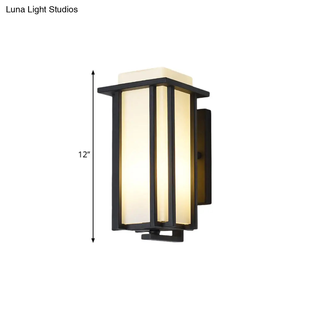 Black Opaline Glass Flush Mount Wall Sconce - 1-Light Rectangle Lighting Metal Frame (6/6.5 W)