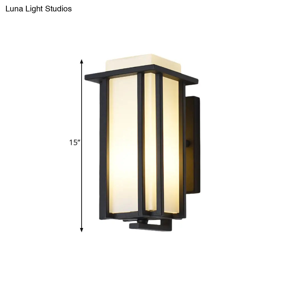 Black Opaline Glass Flush Mount Wall Sconce - 1-Light Rectangle Lighting Metal Frame (6/6.5 W)