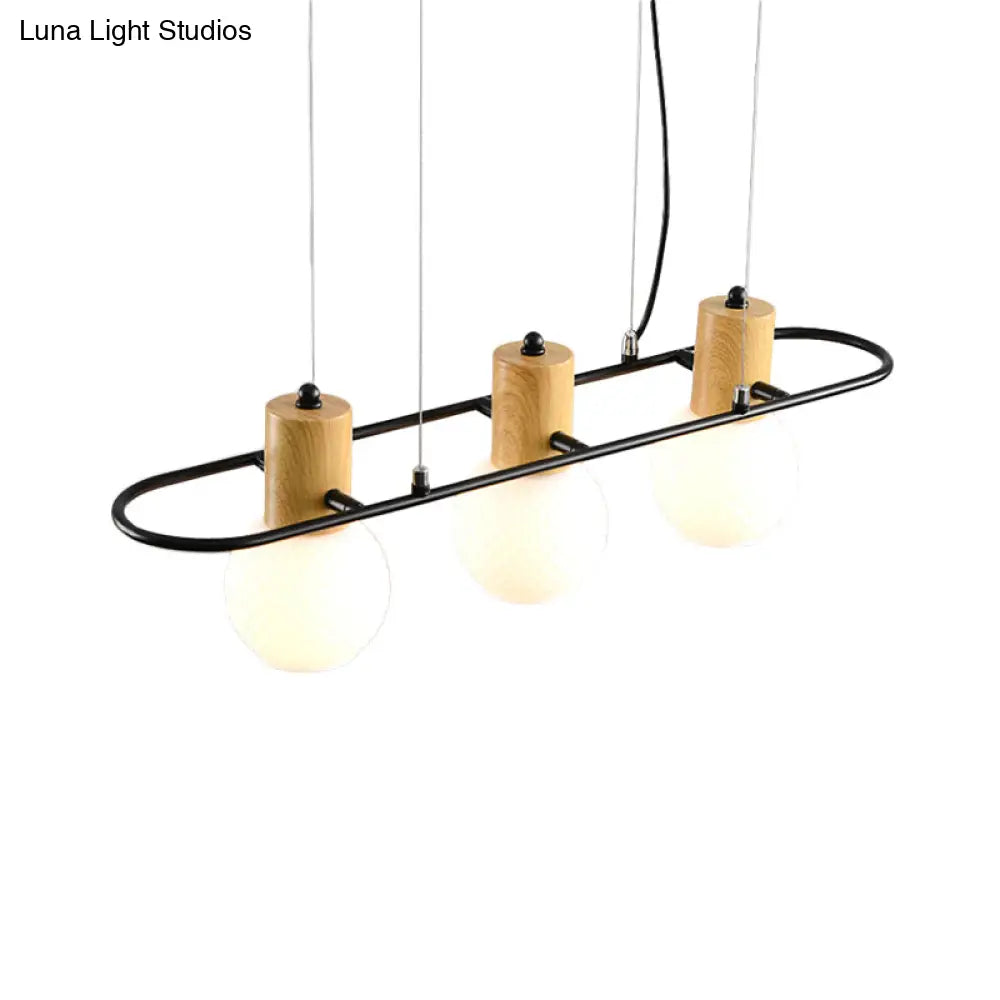 Black Orb Island Pendant Light Modern 3/4-Light Frosted Glass Hanging Lamp Kit With Rectangle Ring