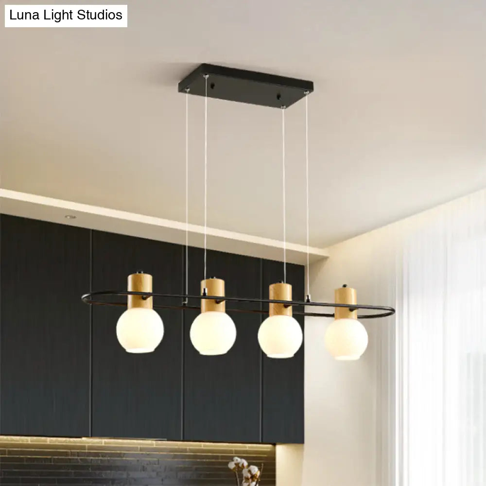 Black Orb Island Pendant Light Modern 3/4-Light Frosted Glass Hanging Lamp Kit With Rectangle Ring