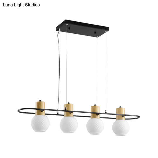 Black Orb Island Pendant Light Modern 3/4-Light Frosted Glass Hanging Lamp Kit With Rectangle Ring