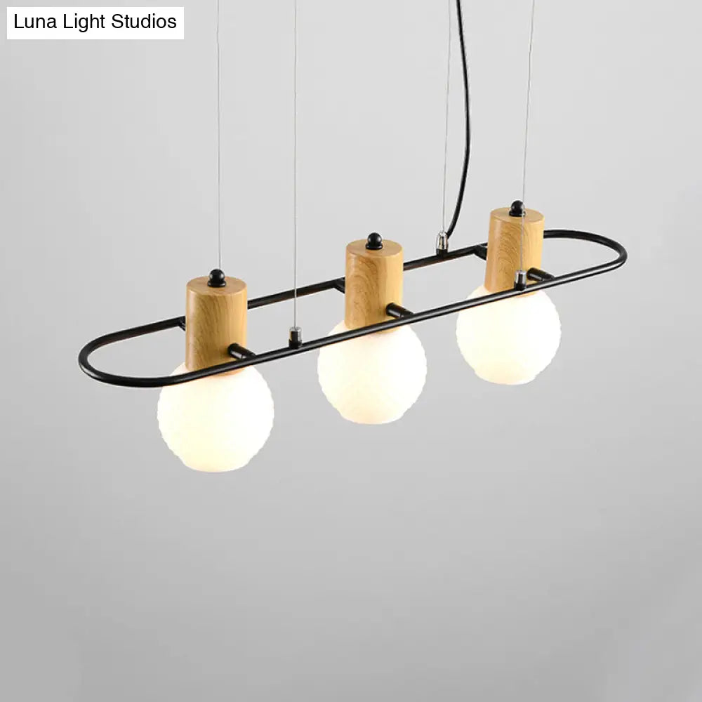 Black Orb Island Pendant Light Modern 3/4-Light Frosted Glass Hanging Lamp Kit With Rectangle Ring