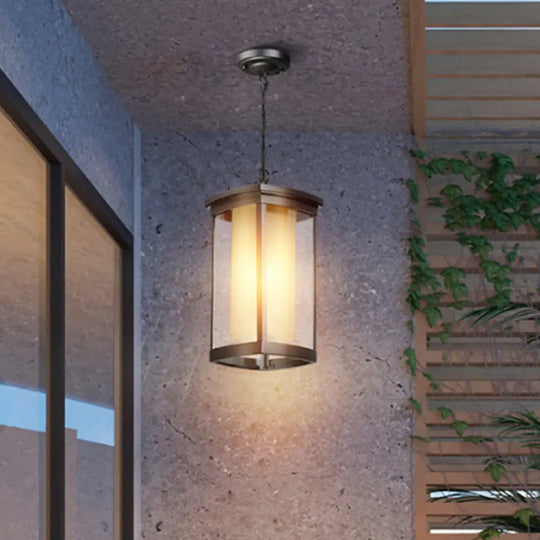 Black Outdoor Pendant Light With Double Glass Shade For Courtyard - 1 Various Widths / 5’