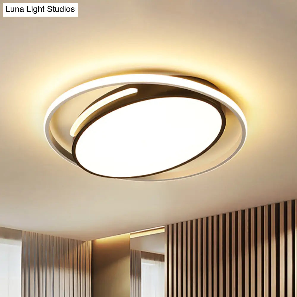 Black Oval Flush Mount Lighting - Metallic Led Light With Frosted Diffuser 16’/19.5’ Wide