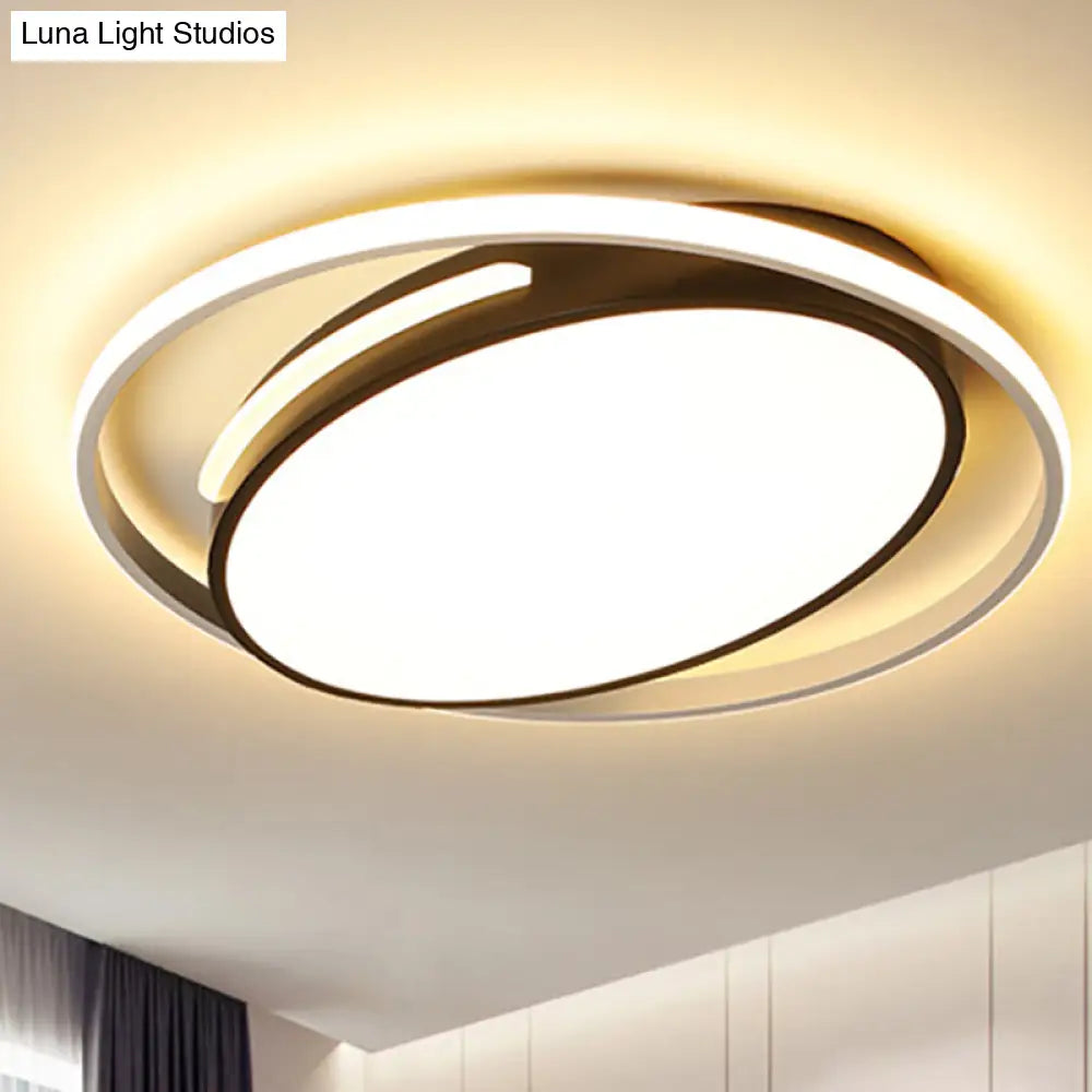 Black Oval Flush Mount Lighting - Metallic Led Light With Frosted Diffuser 16/19.5 Wide / 16 White